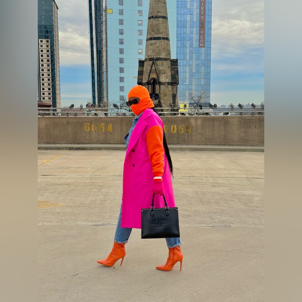 Vibrant Pink and Orange Women's Coat - Picture 3 of 8